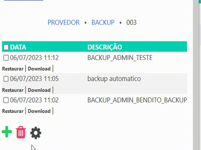 Demostração de restauração de backup no admin
