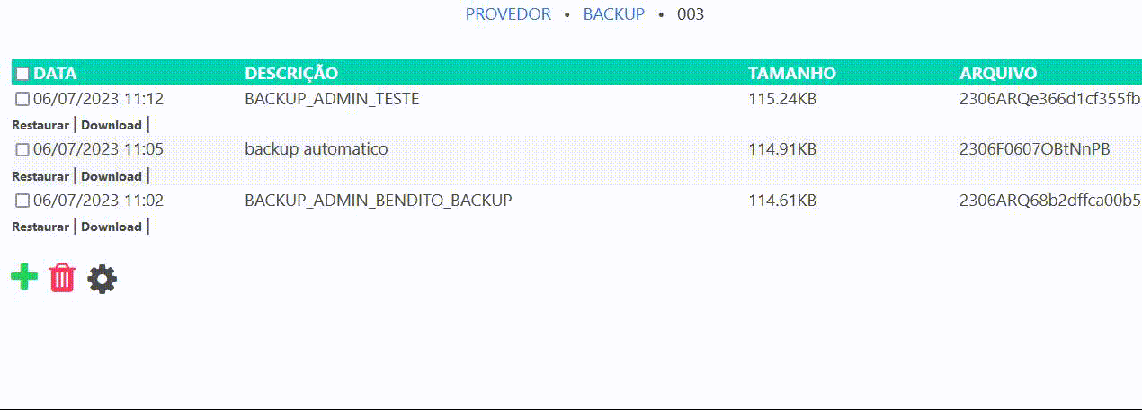 Demostração de formas de backup suportadas